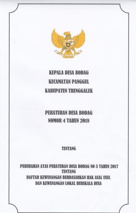 PERATURAN DESA BODAG NOMOR 4 TAHUN 2018